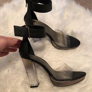 Clear see-through plastic ankle strap heels size 7